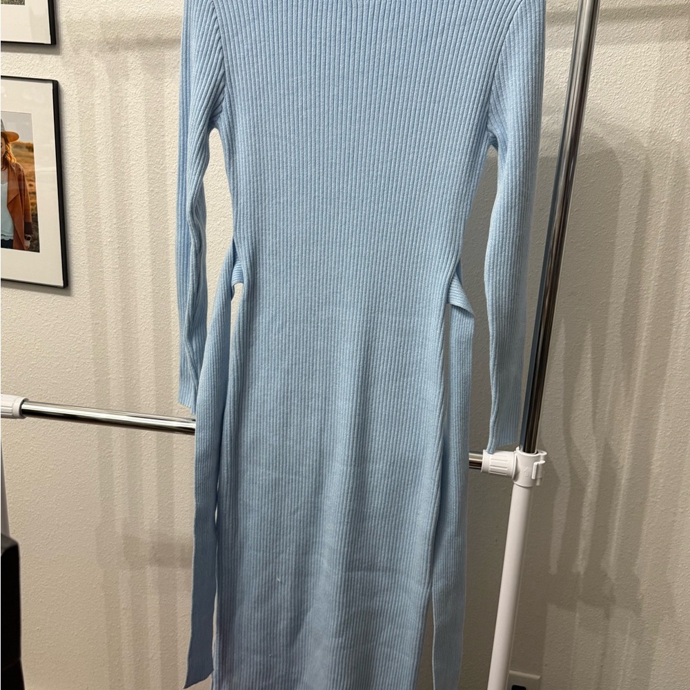 Light Blue Ribbed Knit Dress
